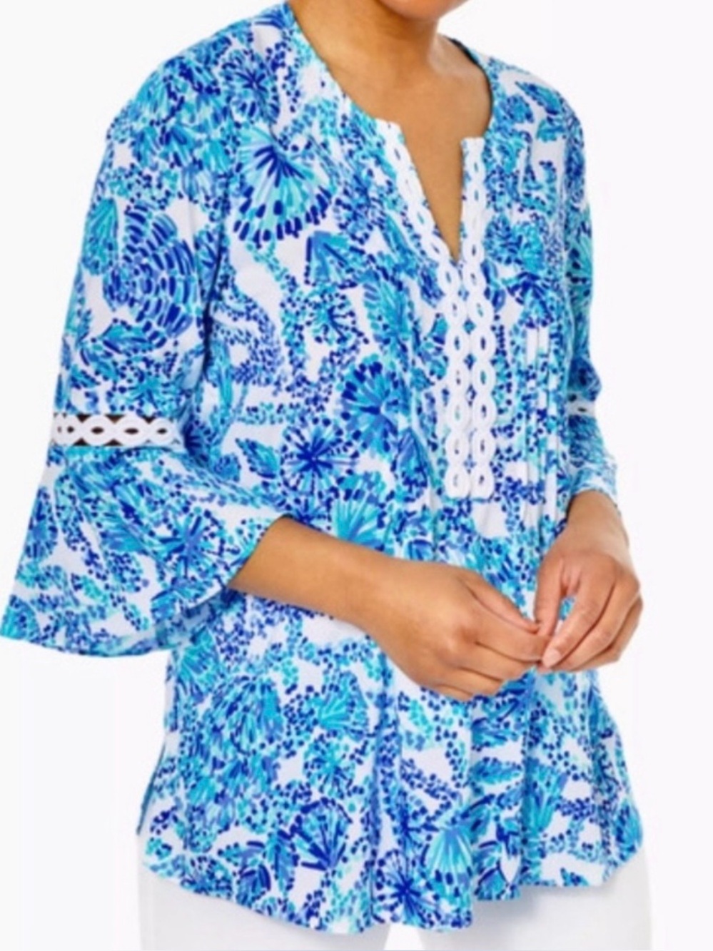 Lilly Pulitzer Hollie Tunic Turquoise Oasis Shell Me You Love Me Med MSRP $128